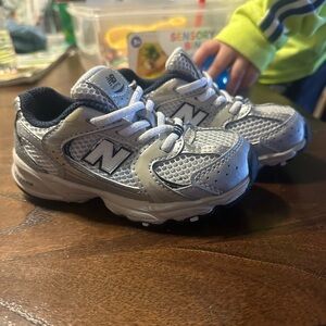New Balance Kids Silver and Navy Mesh Sneakers